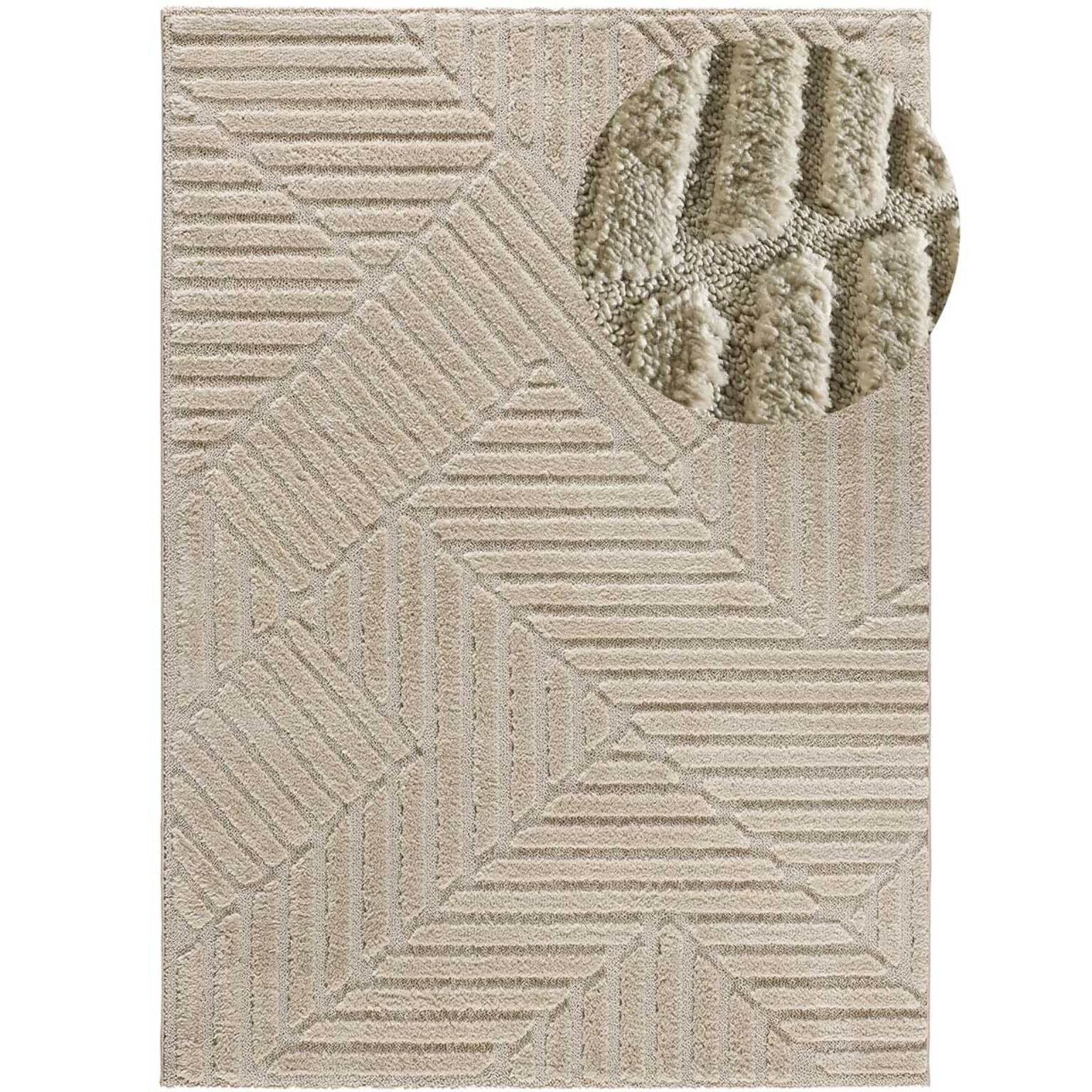 NUMA Alfombra shaggy geomÃ©trica con relieve en beige, varias medidas disponibles