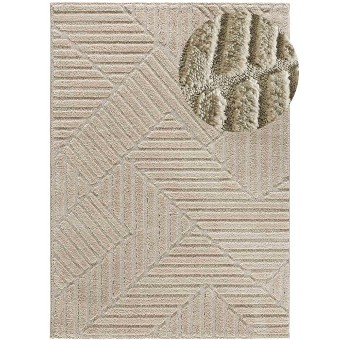 NUMA Alfombra shaggy geométrica con relieve en beige, varias medidas disponibles