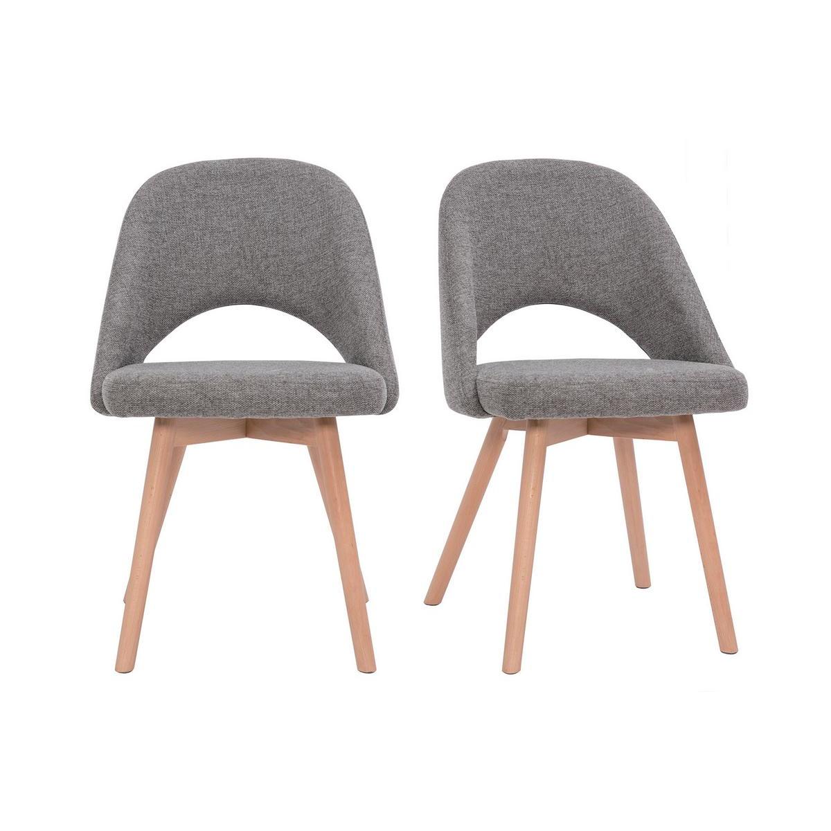 Chaises scandinaves en tissu effet velours texturé gris et bois clair (lot de 2) COSETTE