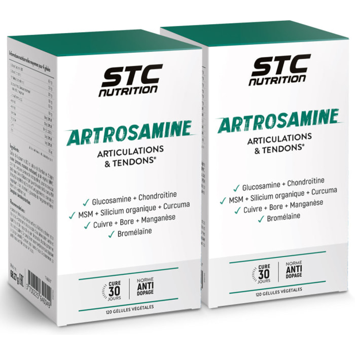 Artrosamine - Complément alimentaire à la Glucosamine, Chondroïtine, MSM, Curcuma, vitamines & minéraux - Résistance & articulations - Souplesse des tendons - Lot de 2