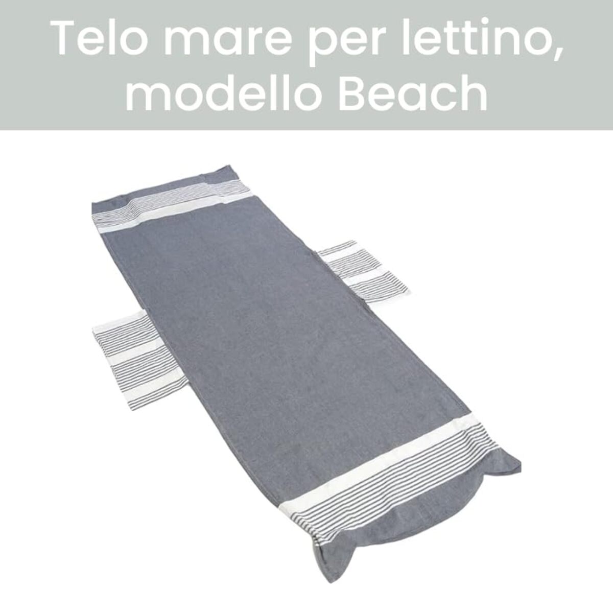INTRECCI Telo Mare Lettino Grigio in Cotone + Poliestere con Tasche ed Elastici, Ultra assorbente Lettino Spiaggia con Cuscino