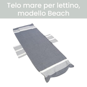 INTRECCI Telo Mare Lettino Grigio in Cotone + Poliestere con Tasche ed Elastici, Ultra assorbente Lettino Spiaggia con Cuscino