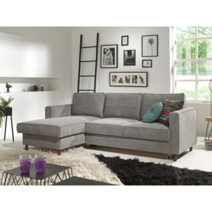 Jake - canapé d'angle gauche - convertible avec coffre - 4 places - en velours côtelé - Gris clair
