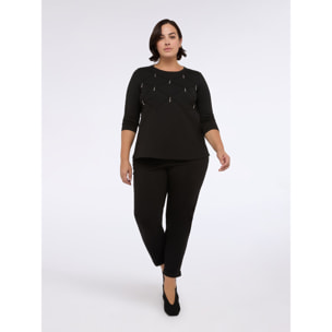 Fiorella Rubino - Camiseta de jersey de algodón con trabajo de rombos - Negro