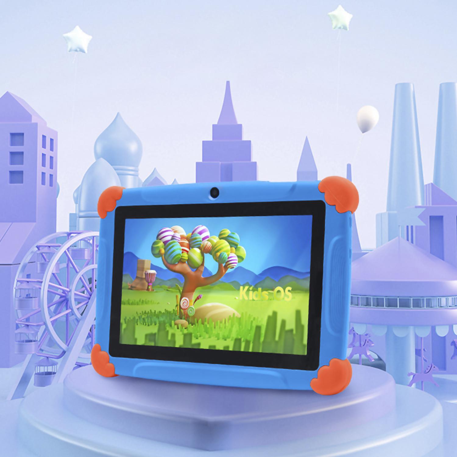 Tablet per bambini WiFi K77. Sistema operativo Android 7. Schermo da 7 pollici 1024x600px. MTK8321 Quad-Core da 1,3 GHz, 1 GB di RAM + 8 GB. Doppia fotocamera.