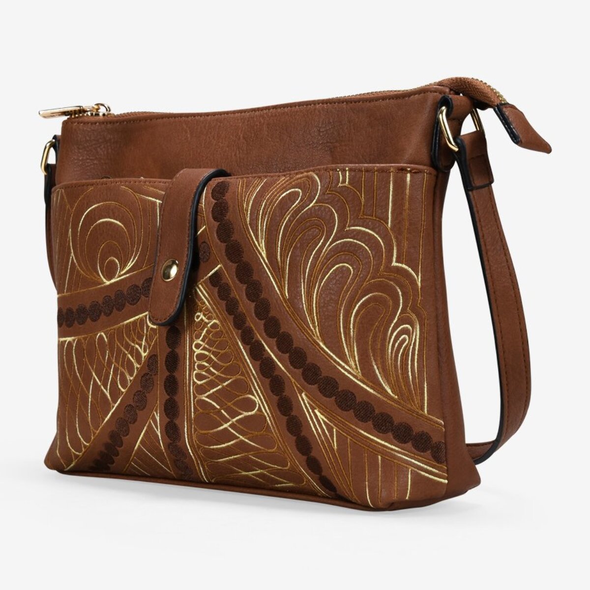 Bolso bandolera marrón con cosido