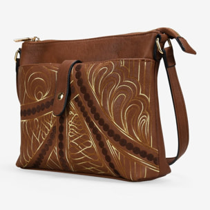 Bolso bandolera marrón con cosido