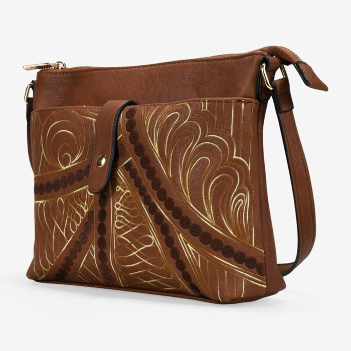 Bolso bandolera marrón con cosido