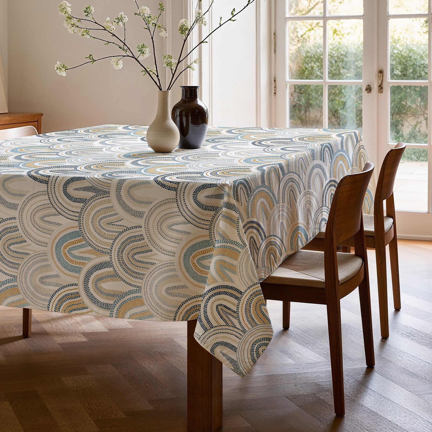 Nappe imprimée anti-tâches MARGOT BLEU