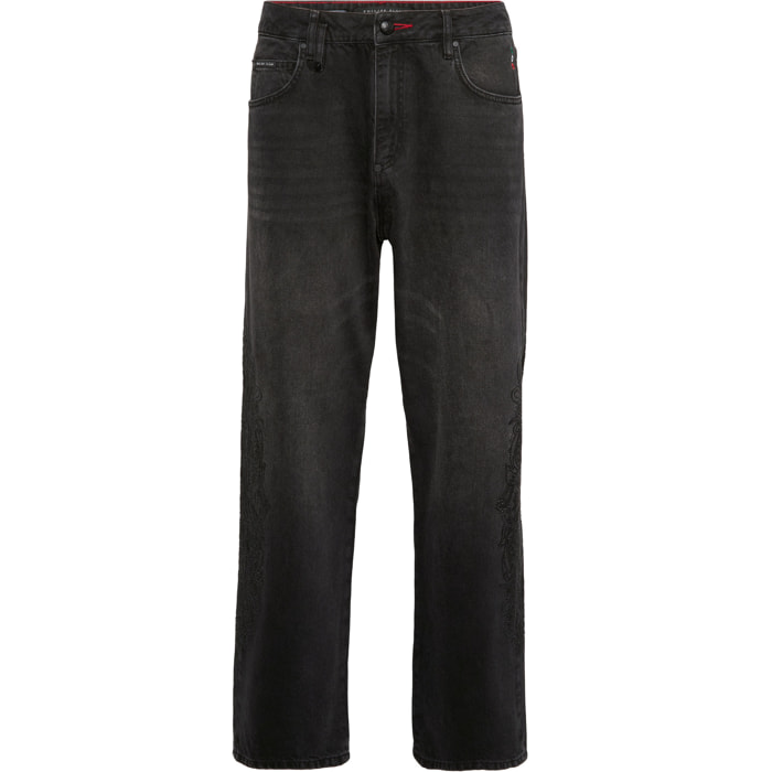 PHILIPP PLEIN Embroidered Beach Boy Fit Jeans Cross Gothic Plein