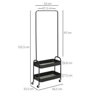 HOMCOM Perchero con Zapatero Perchero con Ruedas con Barra para Colgar y 2 Cestas para Entrada Dormitorio Salón 56,5x31,5x152,5 cm Negro