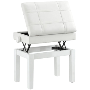Banquette tabouret siège pour piano coffre intégré hauteur réglable bois hévéa assise revêtement synthétique blanc