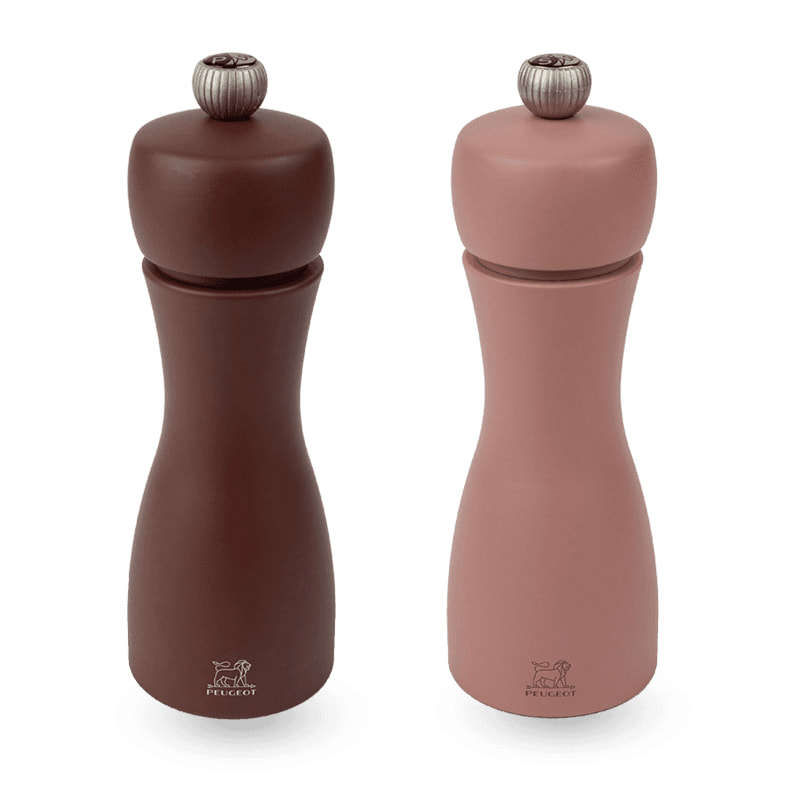Duo de moulins à poivre et à sel manuels en bois, terre, 15 cm Tahiti