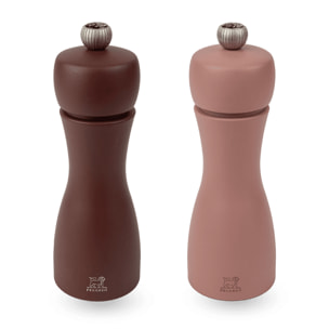 Duo de moulins à poivre et à sel manuels en bois, terre, 15 cm Tahiti