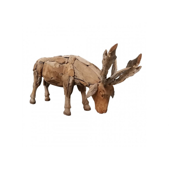 Sculpture animal bébé cerf en bois de teck massif H39cm - DEER