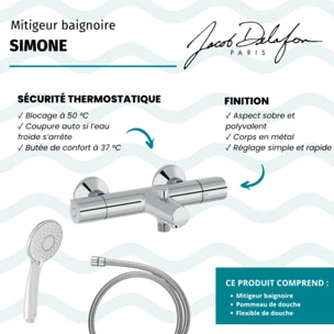Mitigeur baignoire Simone + pommeau de douche Juliette + flexible de douche métal