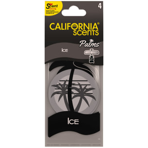 California Scent - Palmier format Papier suspendu senteur Fraicheur Glacée, pack de 4.