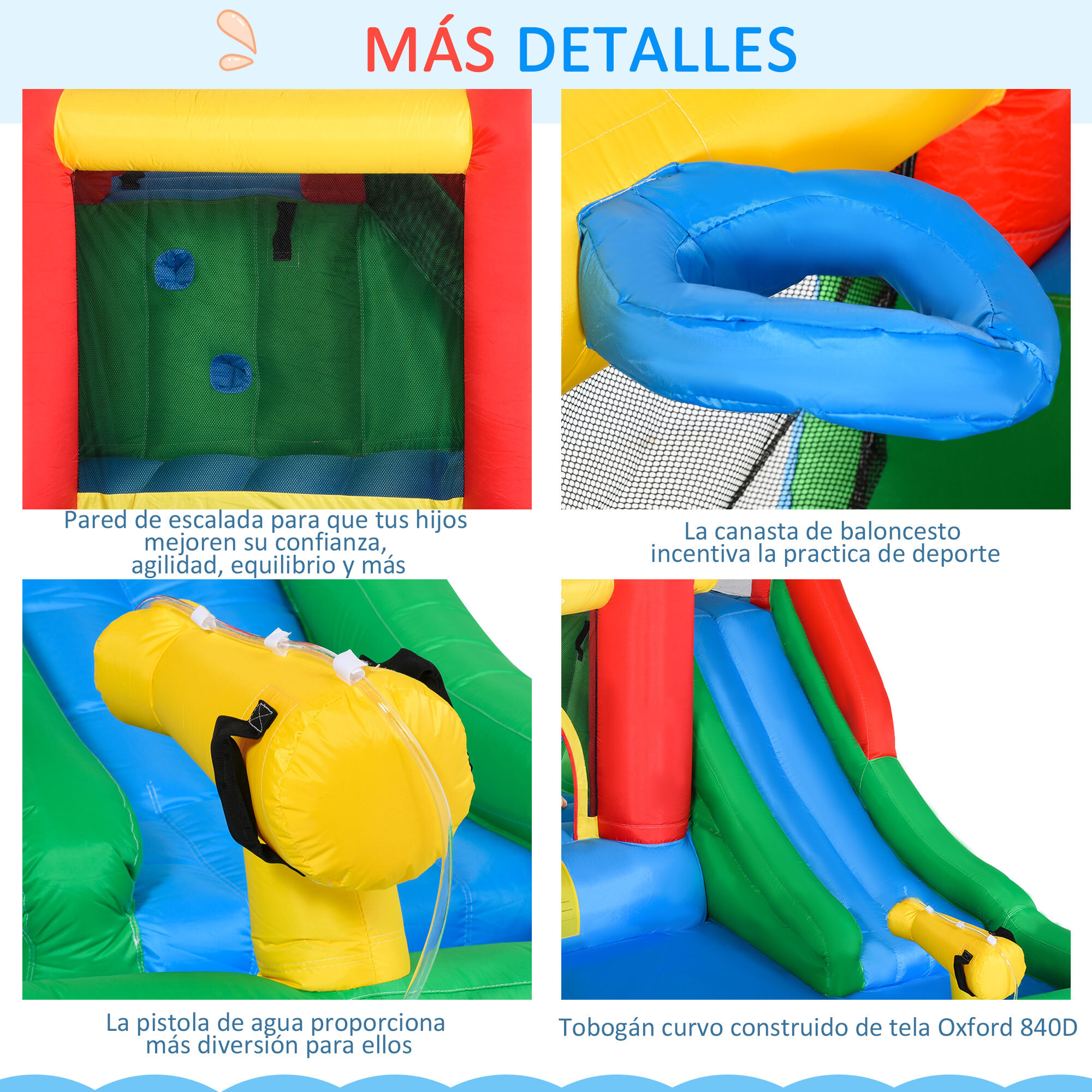 Castillo Hinchable con Tobogán Cama de Salto y Piscina para Niños +3 Años con Inflador y Bolsa de Transporte para Interior Exterior 330x245x215 cm Multicolor