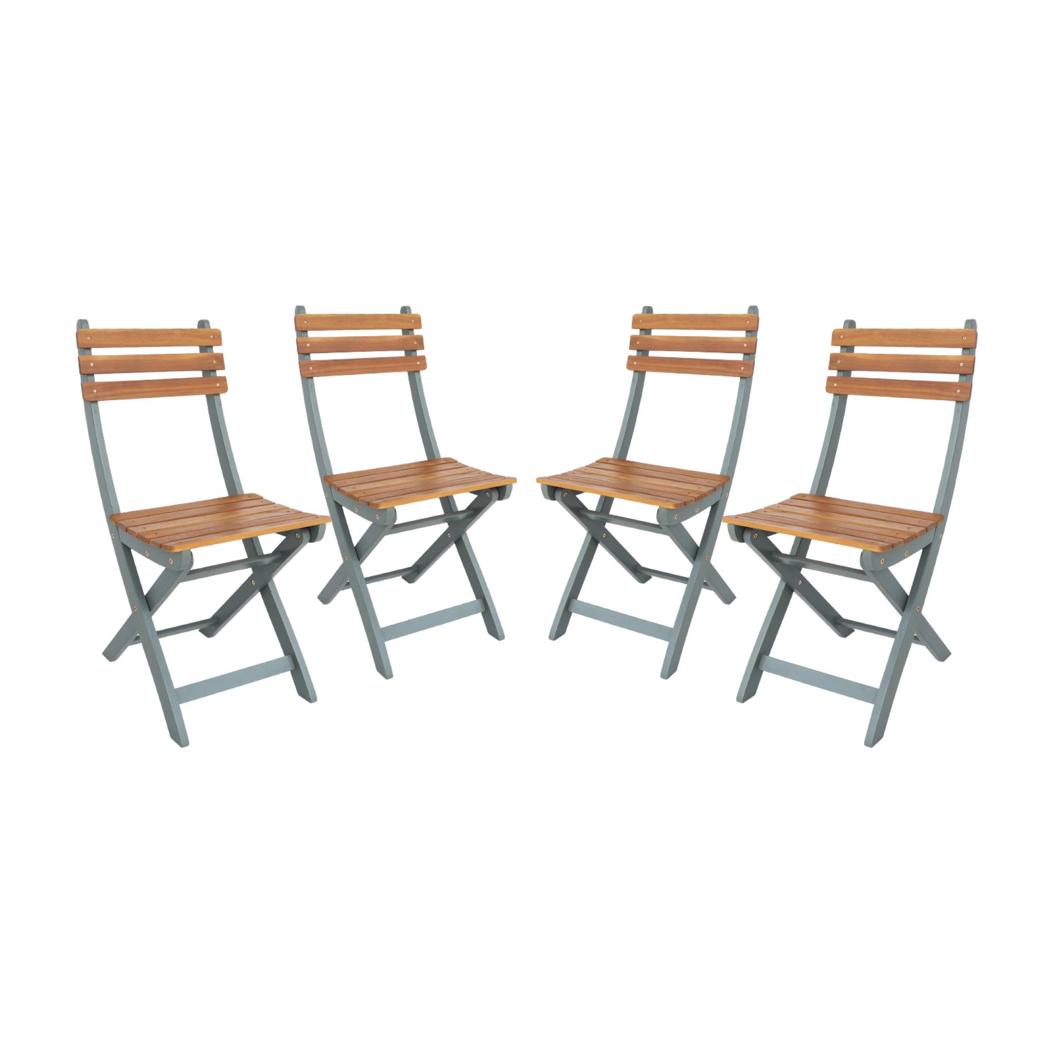 Lot de 4 chaises de jardin CALENA pliables acacia kaki. 40 x 52 x 85 cm