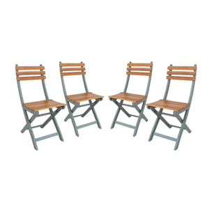 Lot de 4 chaises de jardin CALENA pliables acacia kaki. 40 x 52 x 85 cm