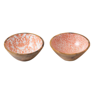 J-Line Bol - bois - orange/blanc - medium - 2 pièces