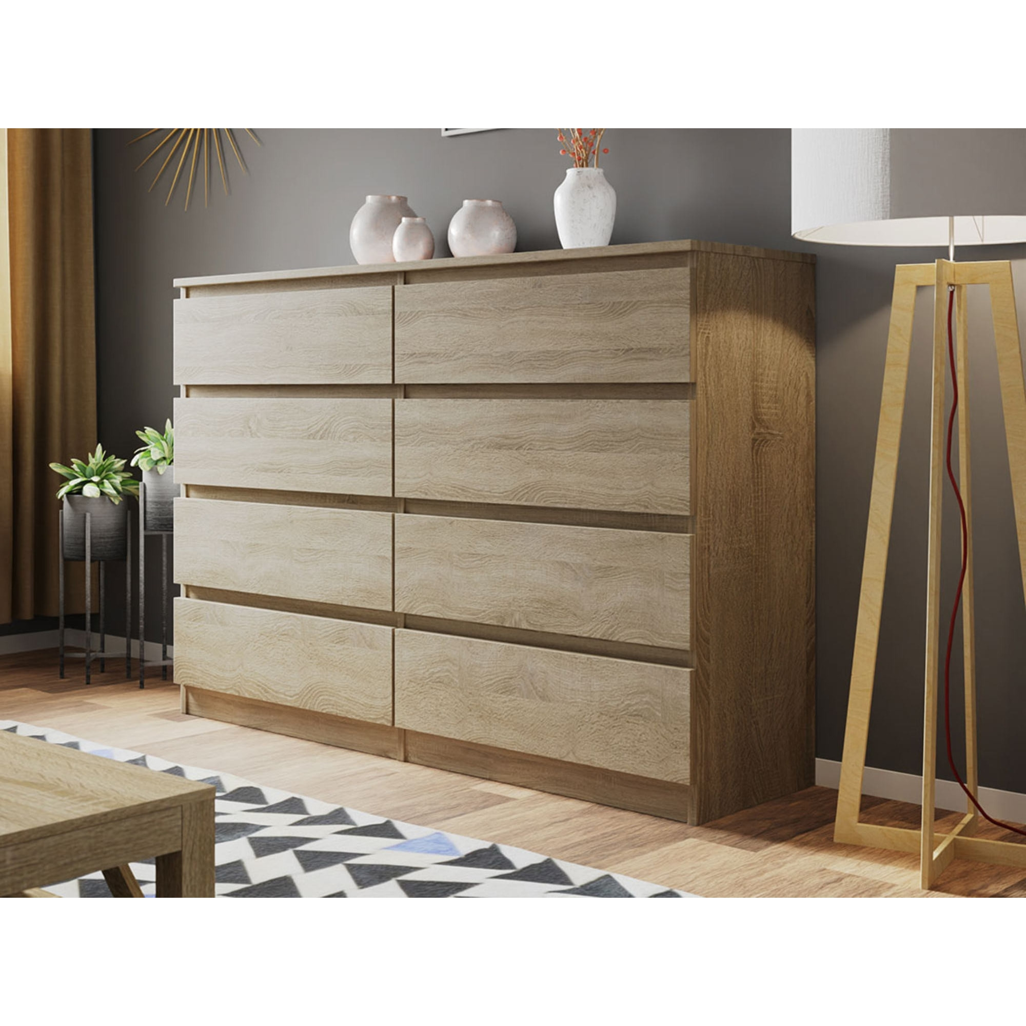 Celia - commode 8 tiroirs - effet bois - 139 cm - style contemporain - Bois