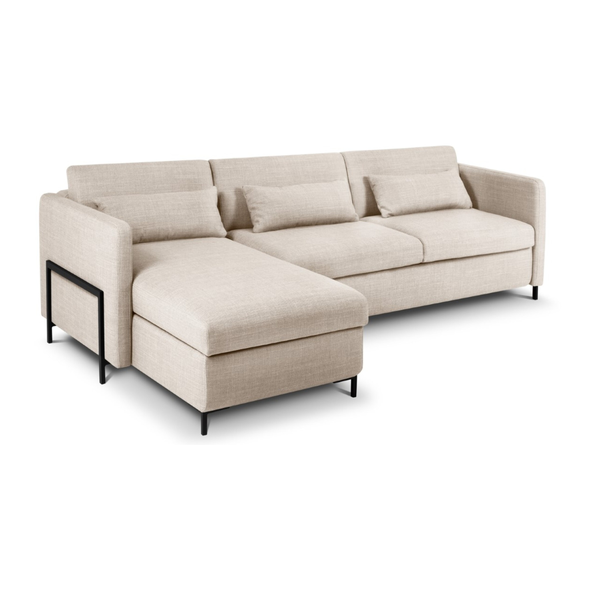 Canapé d'angle gauche convertible avec coffre de rangement "Yanis" 4 places en tissu structurel beige