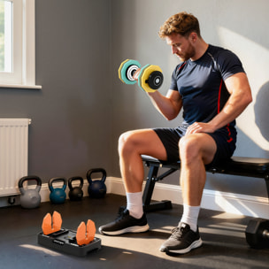 Mancuerna Ajustable Octogonal 5 en 1, Pesas y Mancuernas Ajuste Rápido de 5 a 25 kg, con Base de Almacenamiento y Mango Antideslizante, Equipo de Entrenamiento para Gimnasio en Casa