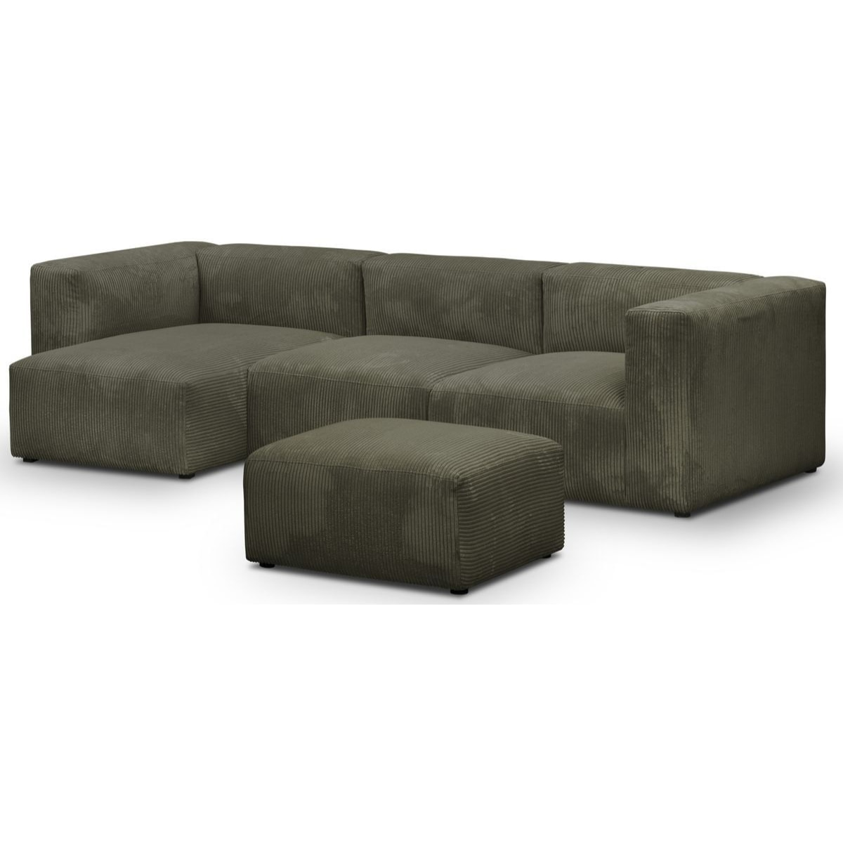 Canapé d'angle à gauche modulable 4 places en velours côtelé + pouf - MODULO
