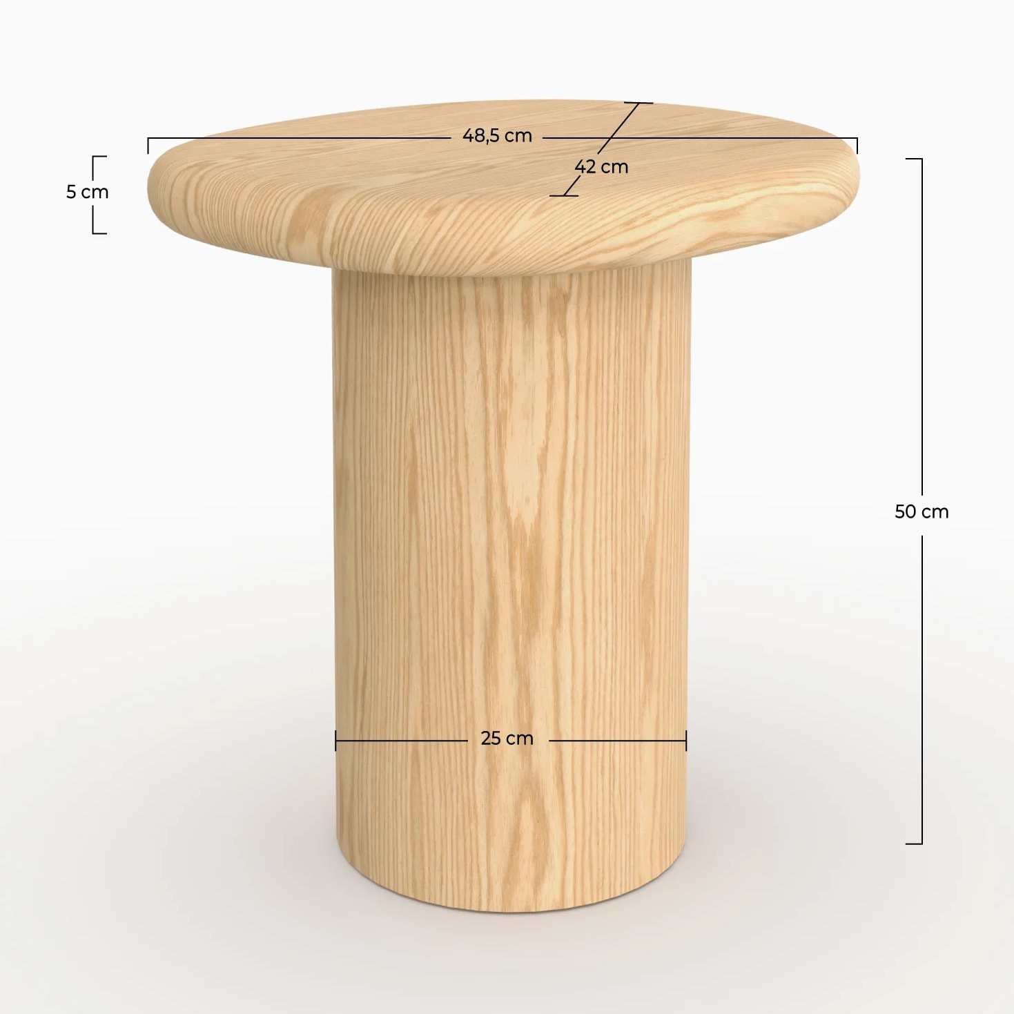 Table d'appoint en placage chène blanc, D48,5 cm - Nubia