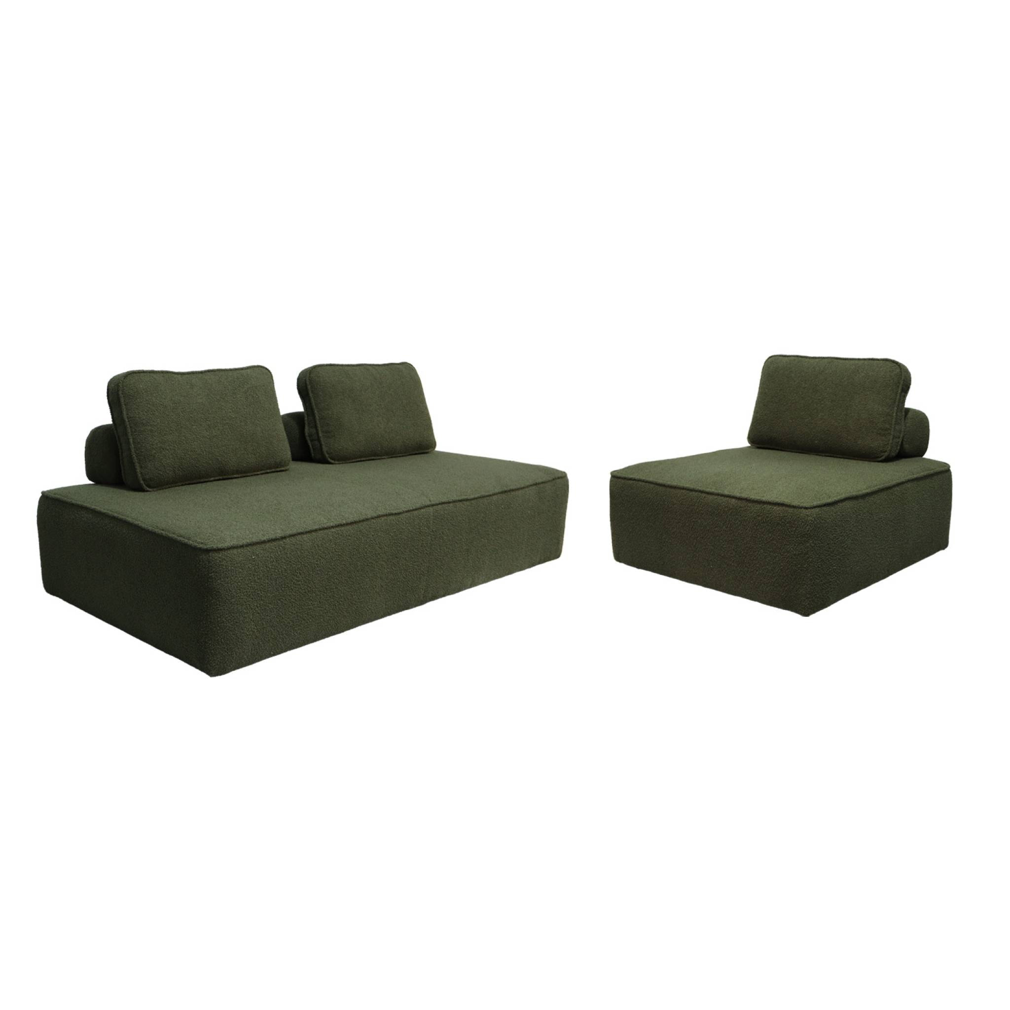 Ensemble chauffeuses pour canapé modulable 3 places bouclette kaki - Bao