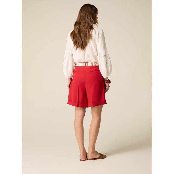 Oltre - Bermudas con cinturón estampado - Rojo