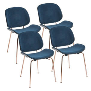 Set da 4 sedie eleganti in tessuto blu con struttura color oro rosa - Elizabeth