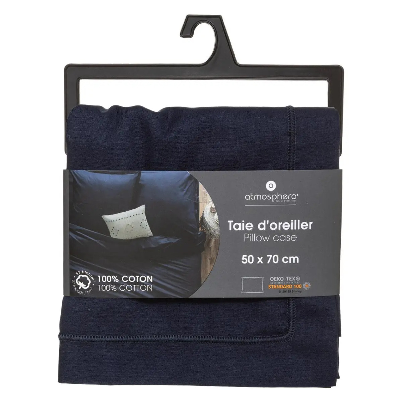 Taie d'oreiller "Carina" en coton bleu encre 50x70cm