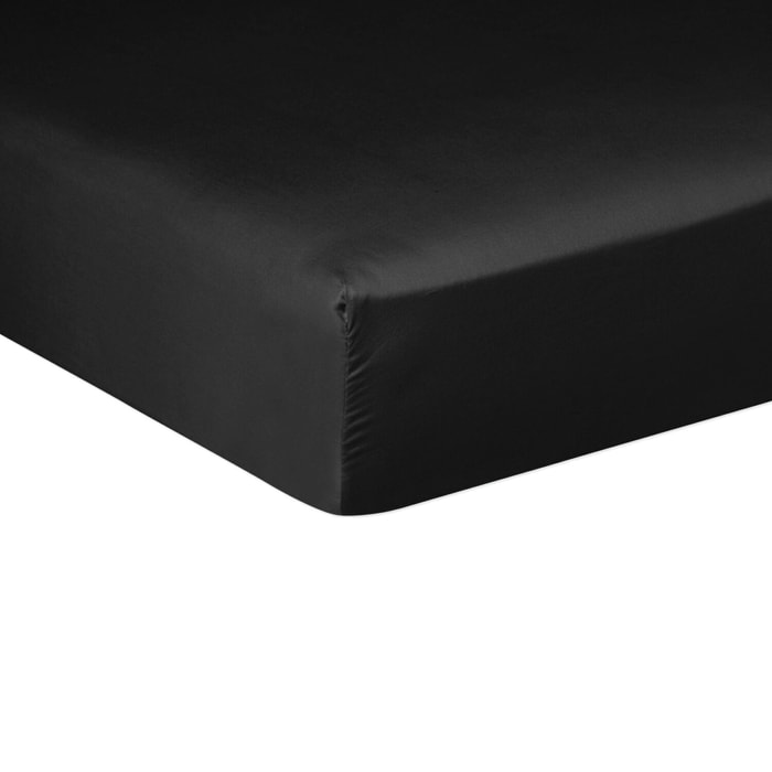 Drap Housse - Bonnet:30cm 100% Satin De Coton lavé 105 Fils Noir
