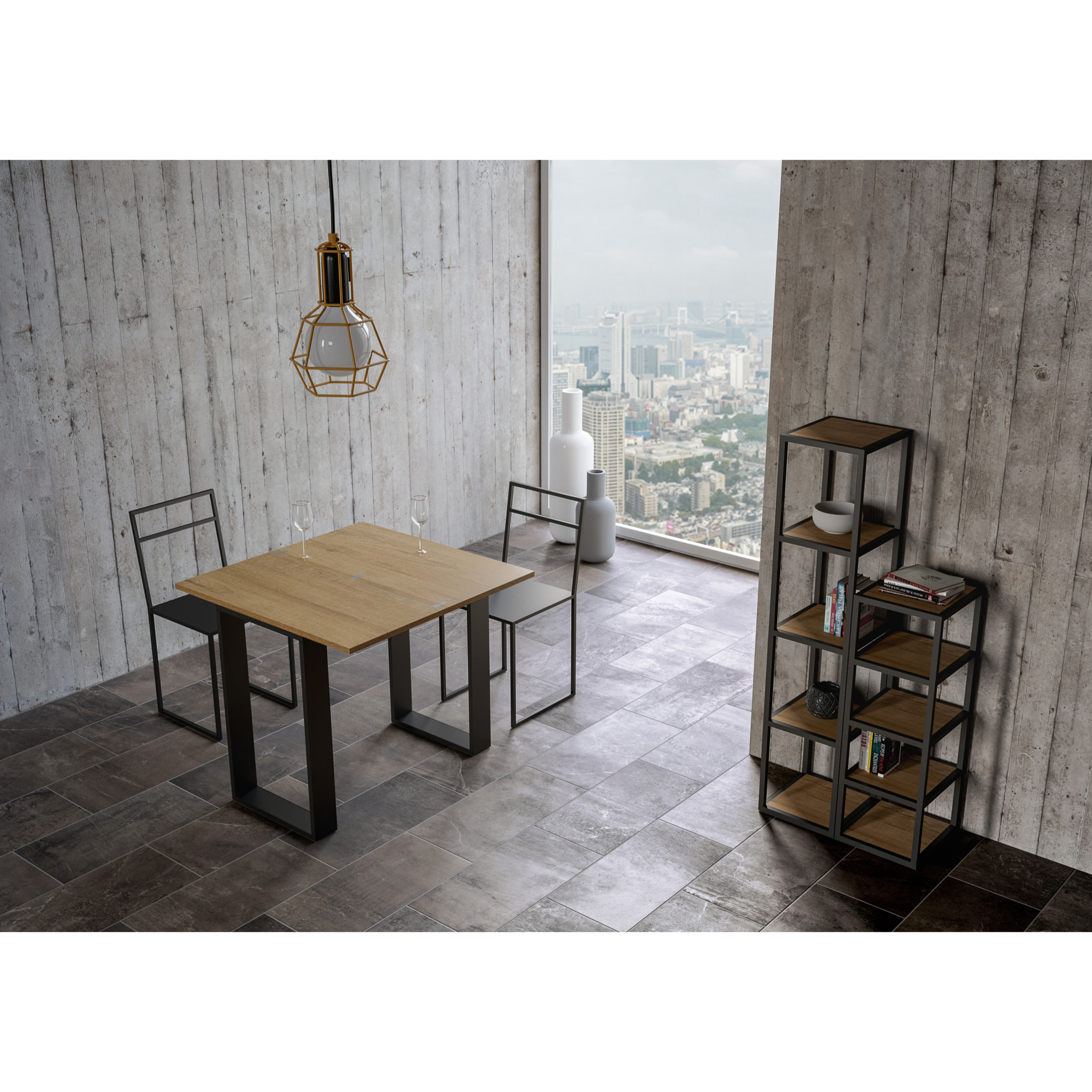 Console extensible portefeuille 90x45/90 cm Tecno Libra Noyer cadre Anthracite