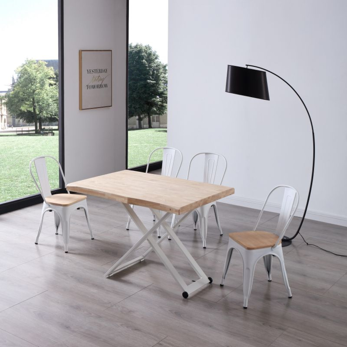 Mesa de centro elevable Lada Fit Blanco - Roble