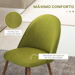 Pack de 2 Sillas de Comedor Sillas de Cocina Tapizadas de Tela de Lino con Patas de Acero para Salón Dormitorio Carga 120 kg 50x52x83 cm Verde