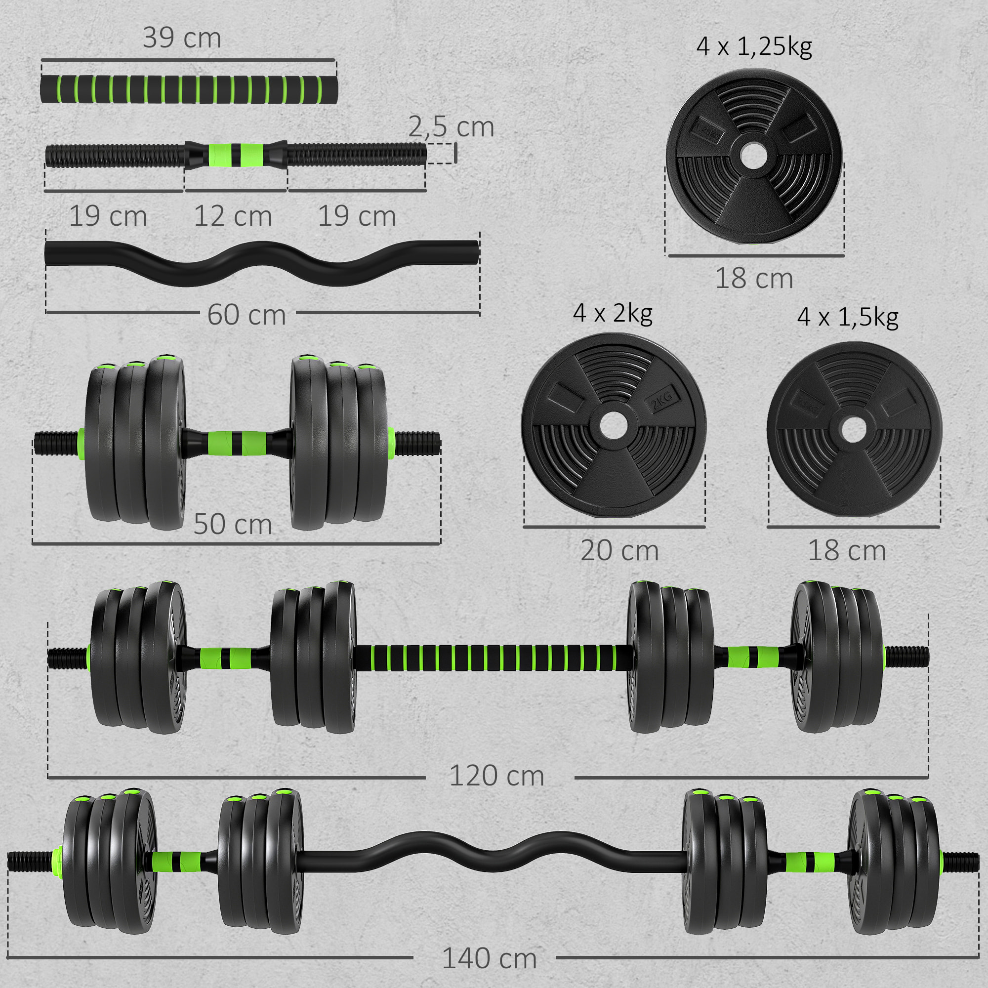 Juego de Mancuernas Ajustables 3 en 1 20kg, Juego de Pesas con Barra de Conexión y Mango Antideslizante, Pesas y Mancuernas para Hombres y Mujeres, Ejercicio de Fitness, Casa Gimnasio
