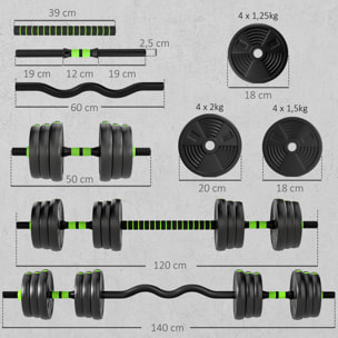 Juego de Mancuernas Ajustables 3 en 1 20kg, Juego de Pesas con Barra de Conexión y Mango Antideslizante, Pesas y Mancuernas para Hombres y Mujeres, Ejercicio de Fitness, Casa Gimnasio