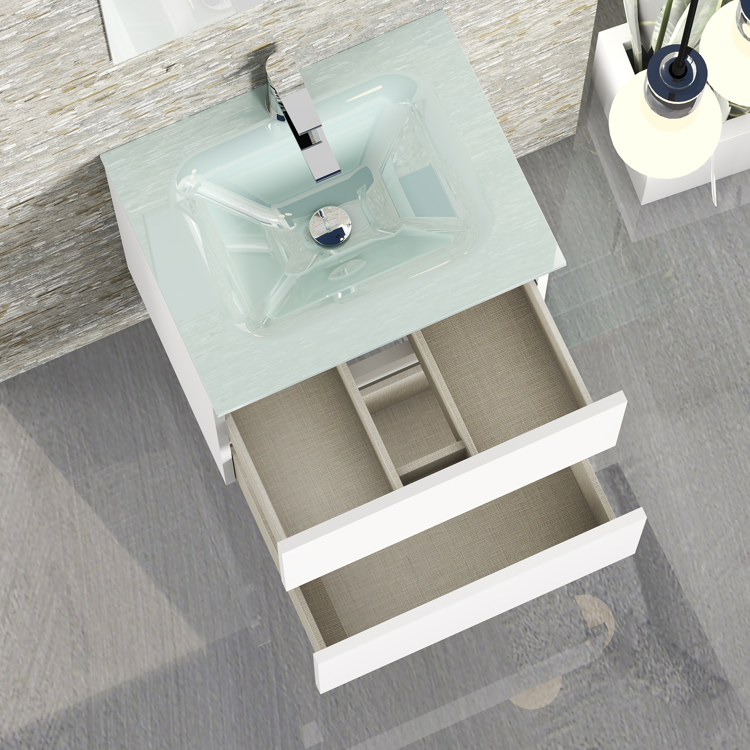 Conjunto de baño GLASS Alday, 50 cm, Blanco Mate