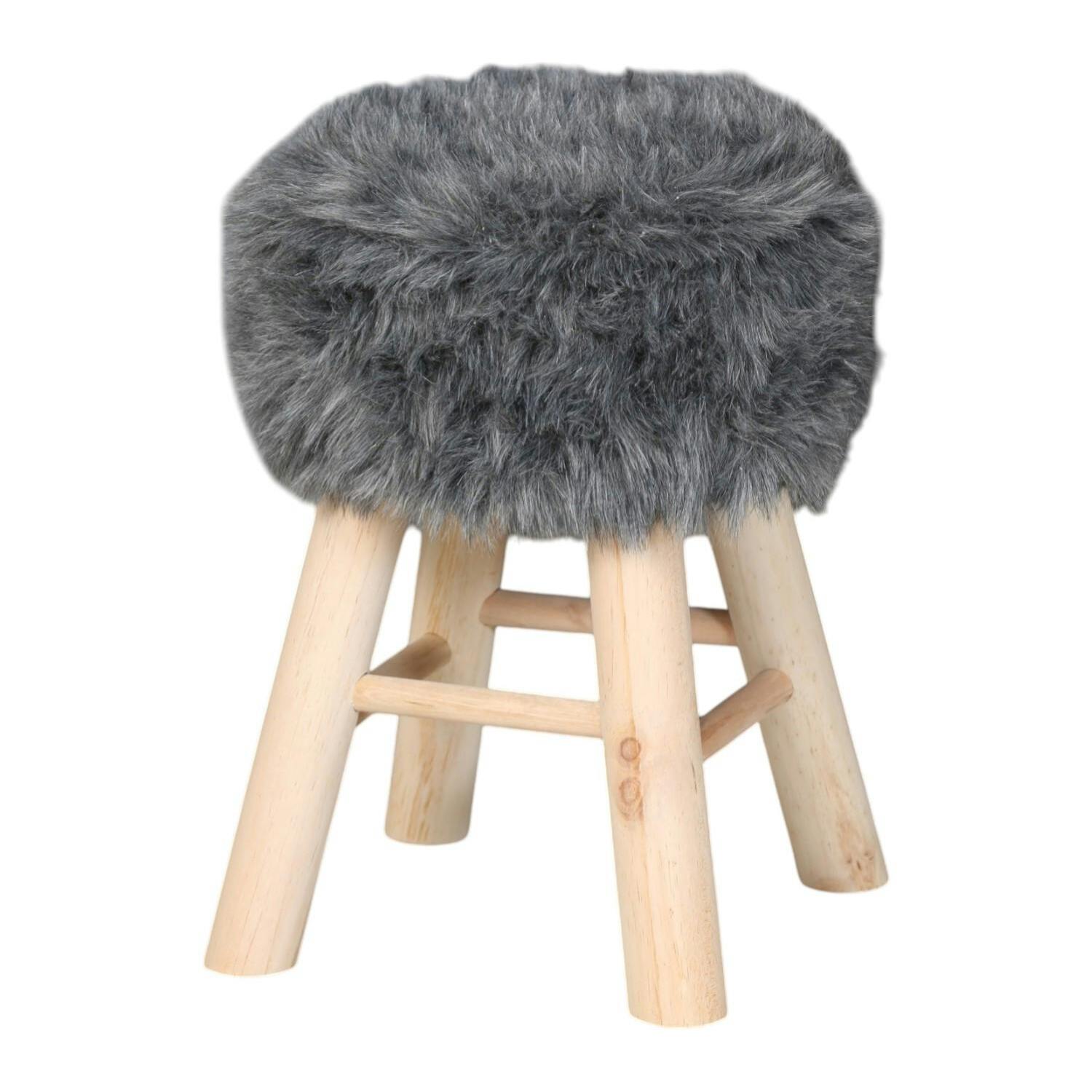 Tabouret fourrure grise synthétique