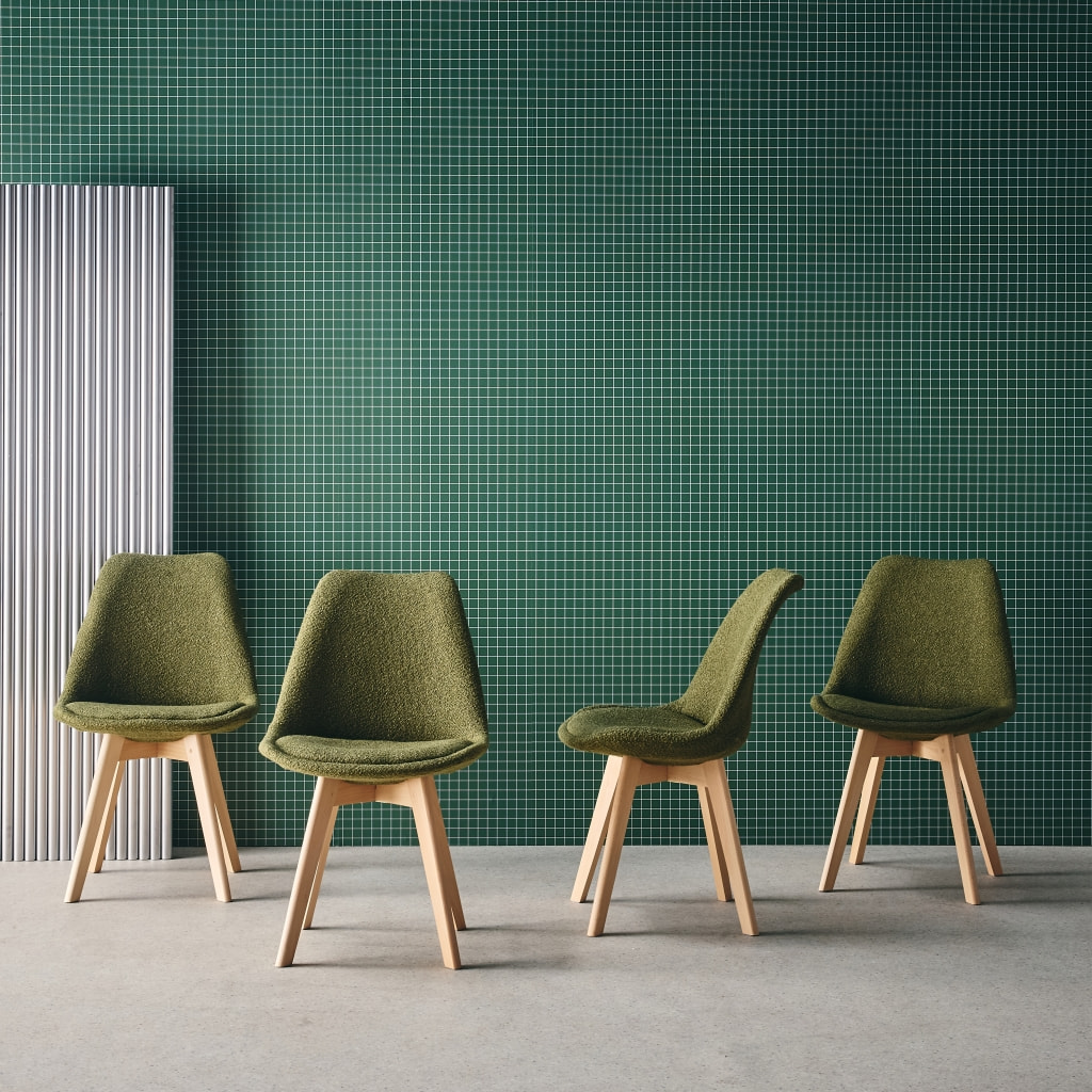 Lot de 4 chaises scandinaves revêtement bouclette texturée kaki. pieds bois de hêtre - Nils