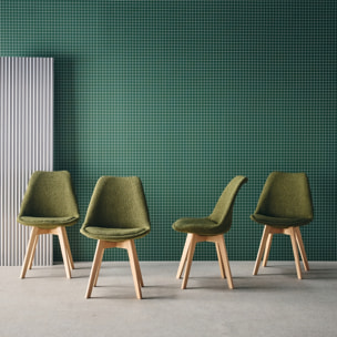 Lot de 4 chaises scandinaves revêtement bouclette texturée kaki. pieds bois de hêtre - Nils