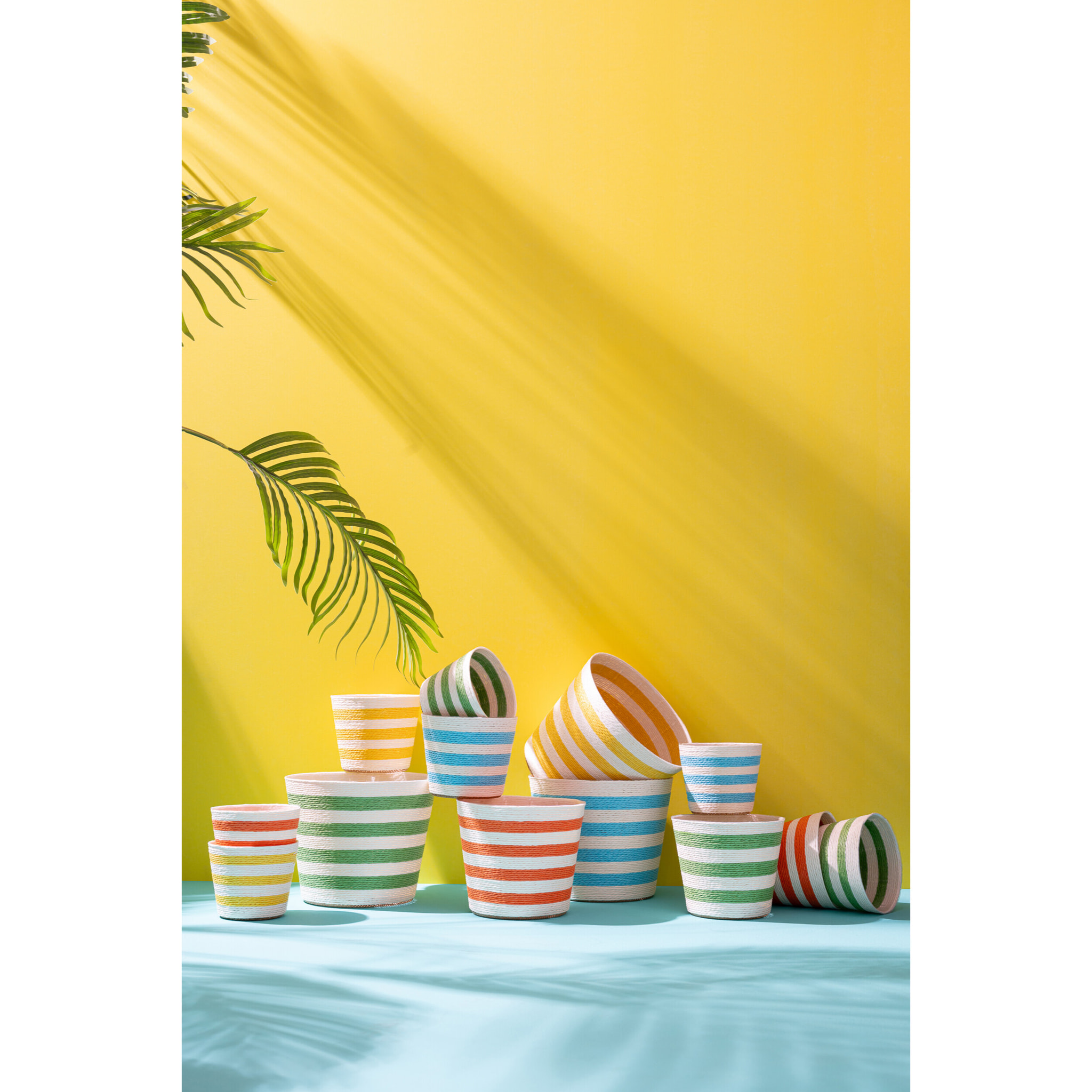 J-Line cache-pot Ligné - papier - jaune/orange - extra large - set de 2