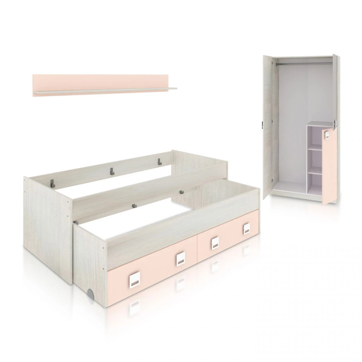 Dormitorio juvenil Kenia Plus Blanco Alpes - Rosa y Gris