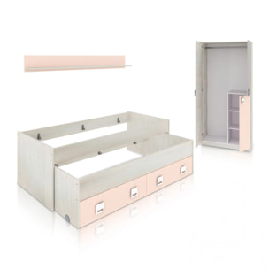 Dormitorio juvenil Kenia Plus Blanco Alpes - Rosa y Gris