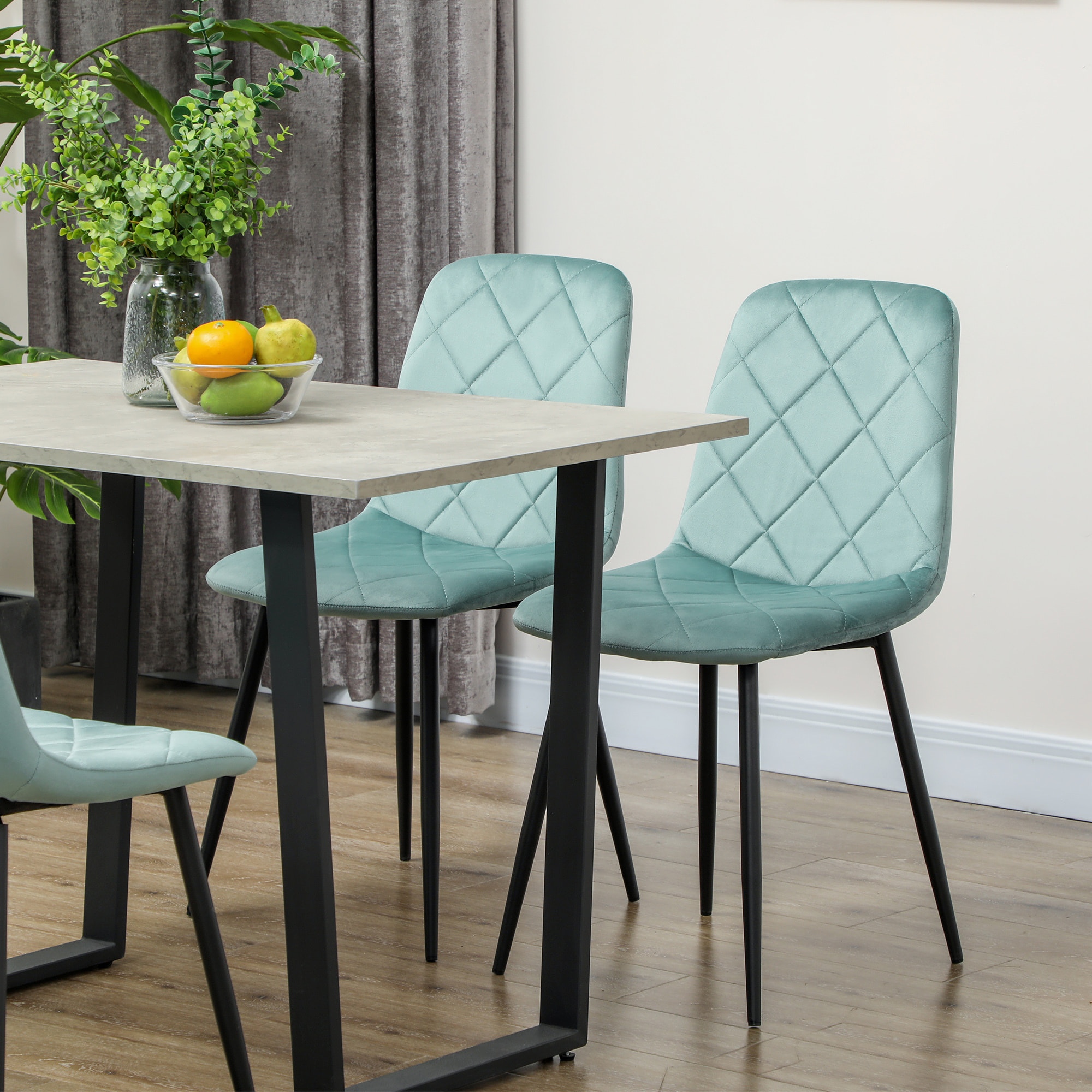 Lot de 4 chaises velours - chaises de salle à manger design Chesterfield - vert d'eau