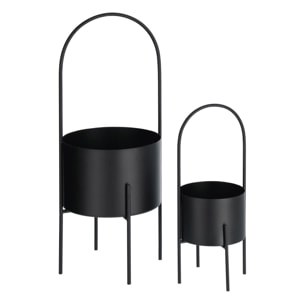 Kave Home - Set di 2 vasi rotondi Mash con manico in metallo nero Ø 25 cm / Ø 16,5 cm