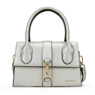 Bolso de mano dorado con solapa y cremallera